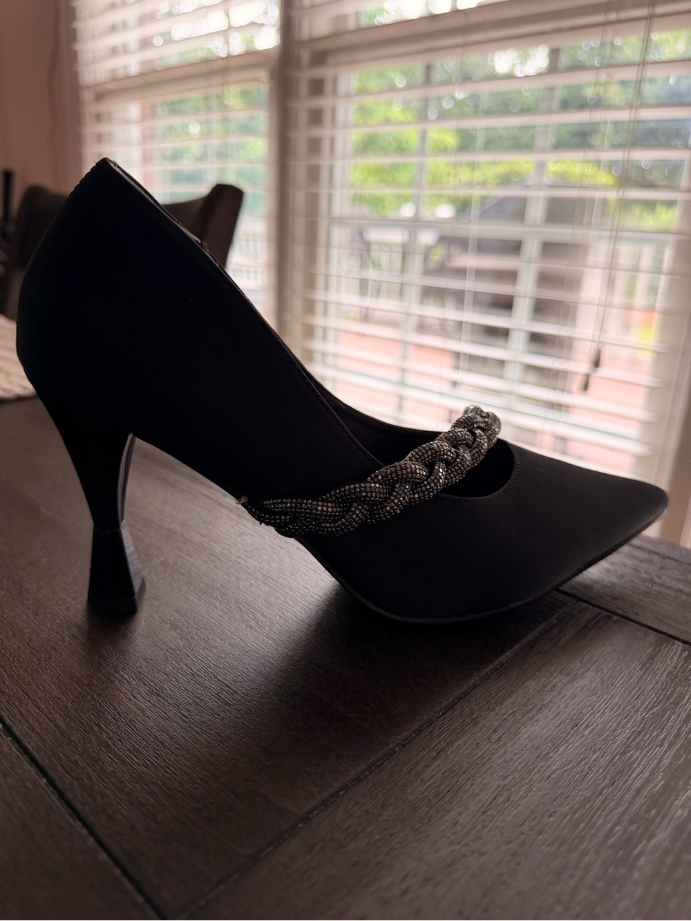 Black Embellished Braided Strap Pointed-Toe Pump - Picture 6 of 12